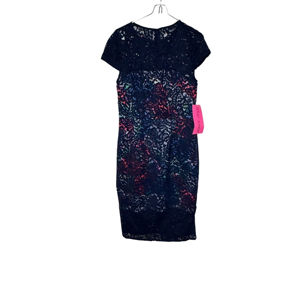 Betsey Johnson Women's Dress Lace Multi Transparent Overlay Floral Navy 4 NWT‎